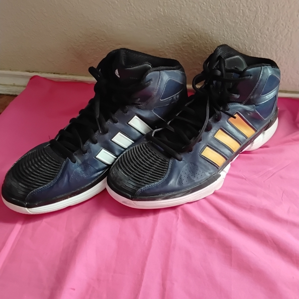 Adidas Men's Black Sneakers with Orange and White Stripes - Picture 3 of 6